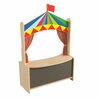 Flash Furniture Bright Beginnings Wooden Puppet Theater with Removable Curtains and Bottom Magnetic Chalkboard with Locking Caster Wheels, Natural MK-ME19202-GG